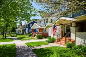 row of nicely maintained suburban houses