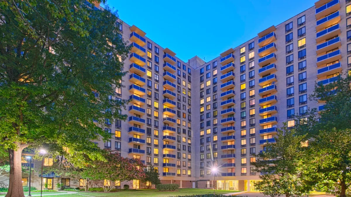High-rise apartment building with balconies